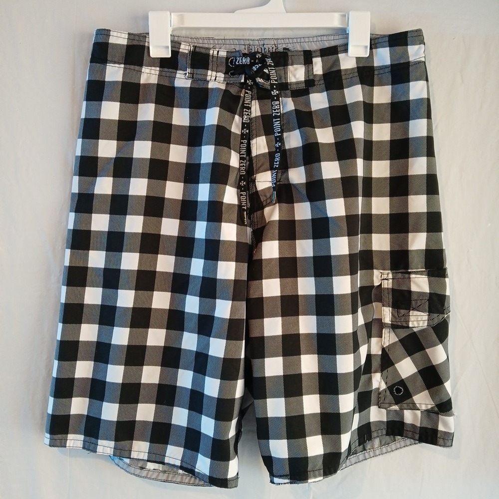Point Zero Mens Size L Black White Board Swim Surf‎ Swim Shorts Trunks